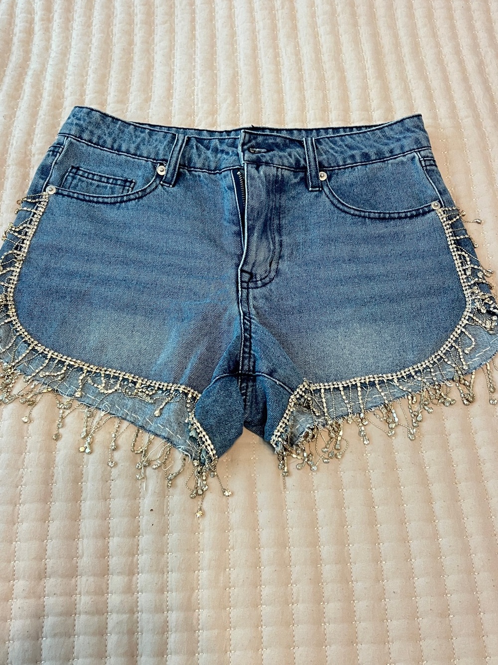 Forever 21 Blue Denim Shorts with rhinestone Fringe